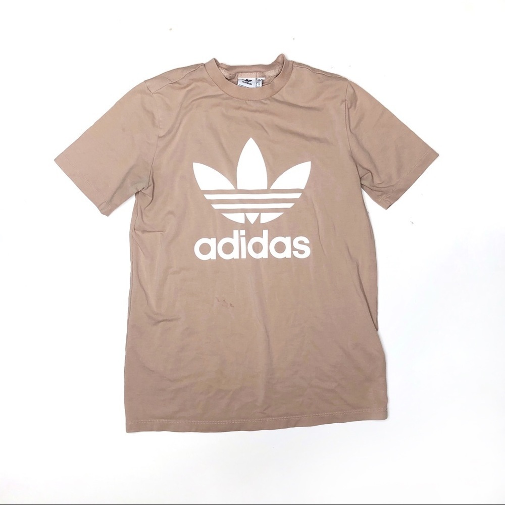 Adidas Trefoil Logo Short Sleeve T Shirt Tan Pink S